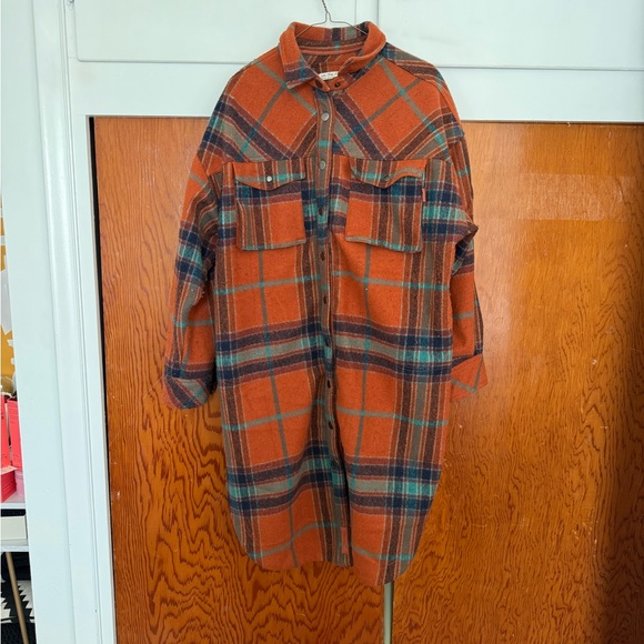 Free People Jackets & Blazers - Free People Orange Plaid Jacket